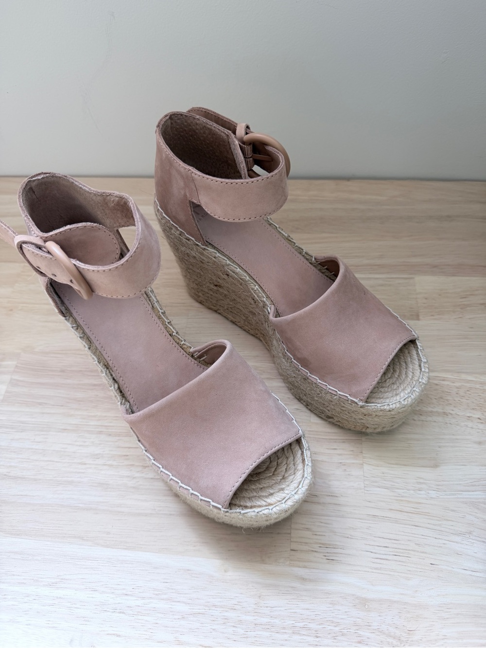 Marc Fisher Alida Espadrille Platform Wedge Sandals Blush Pink Suede Women’s 7